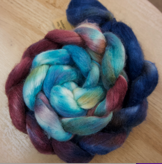 Hand Dyed Roving - Polwarth & Silk - 4oz braid (NY)