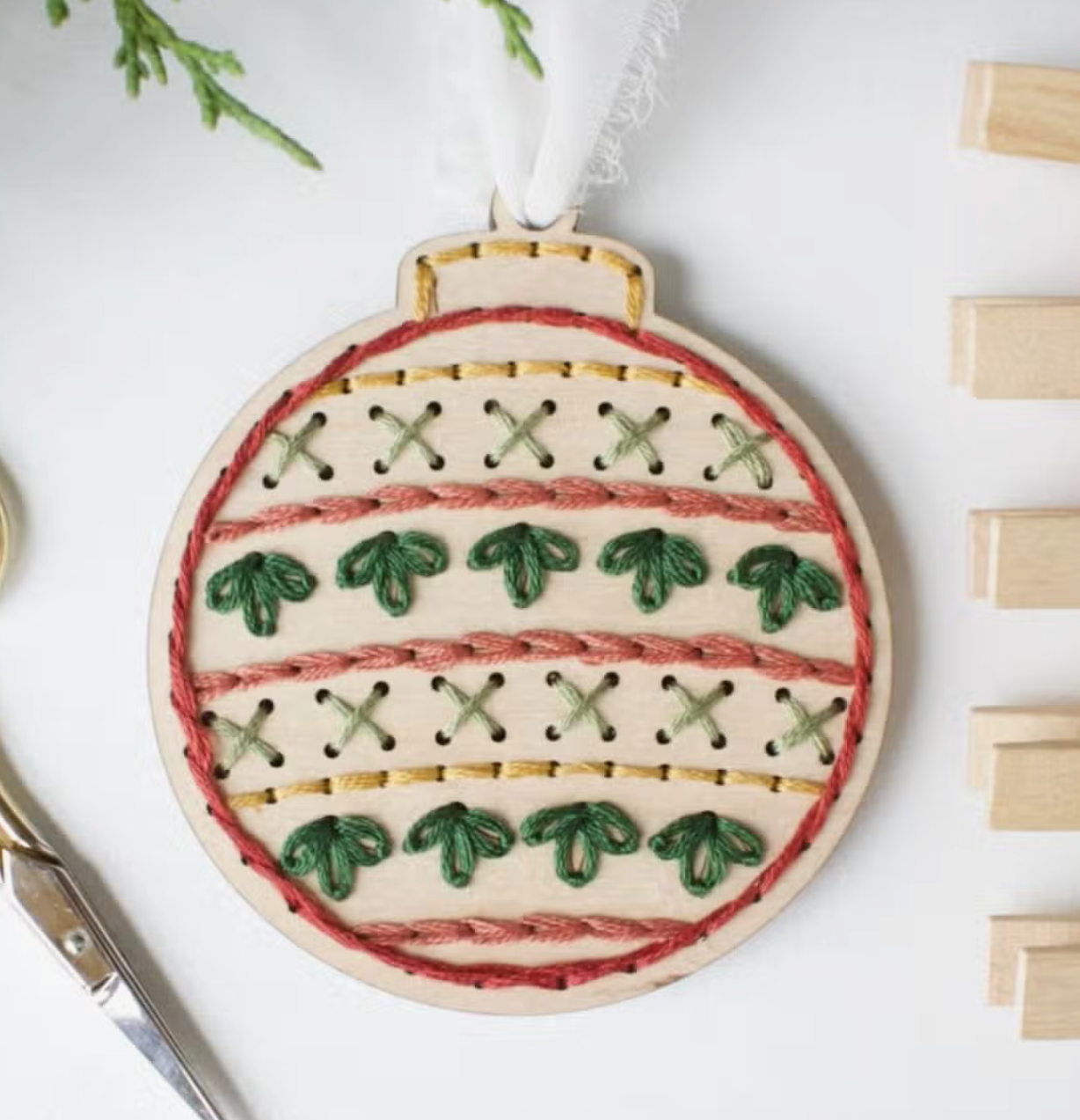 Wooden Holiday Embroidery Ornament Kits