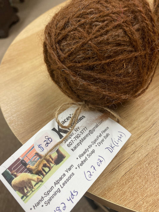 Hand Spun Alpaca Yarn: Brown - DK (NY)